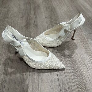 Steve Madden White Beaded Heels